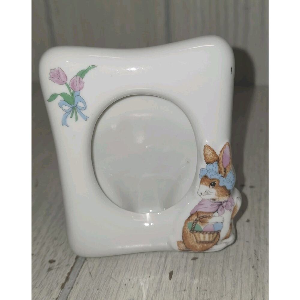 Vtg 80's Porcelain Easter Bunny Picture Frame Mini Floral Photos Rabbit Spring